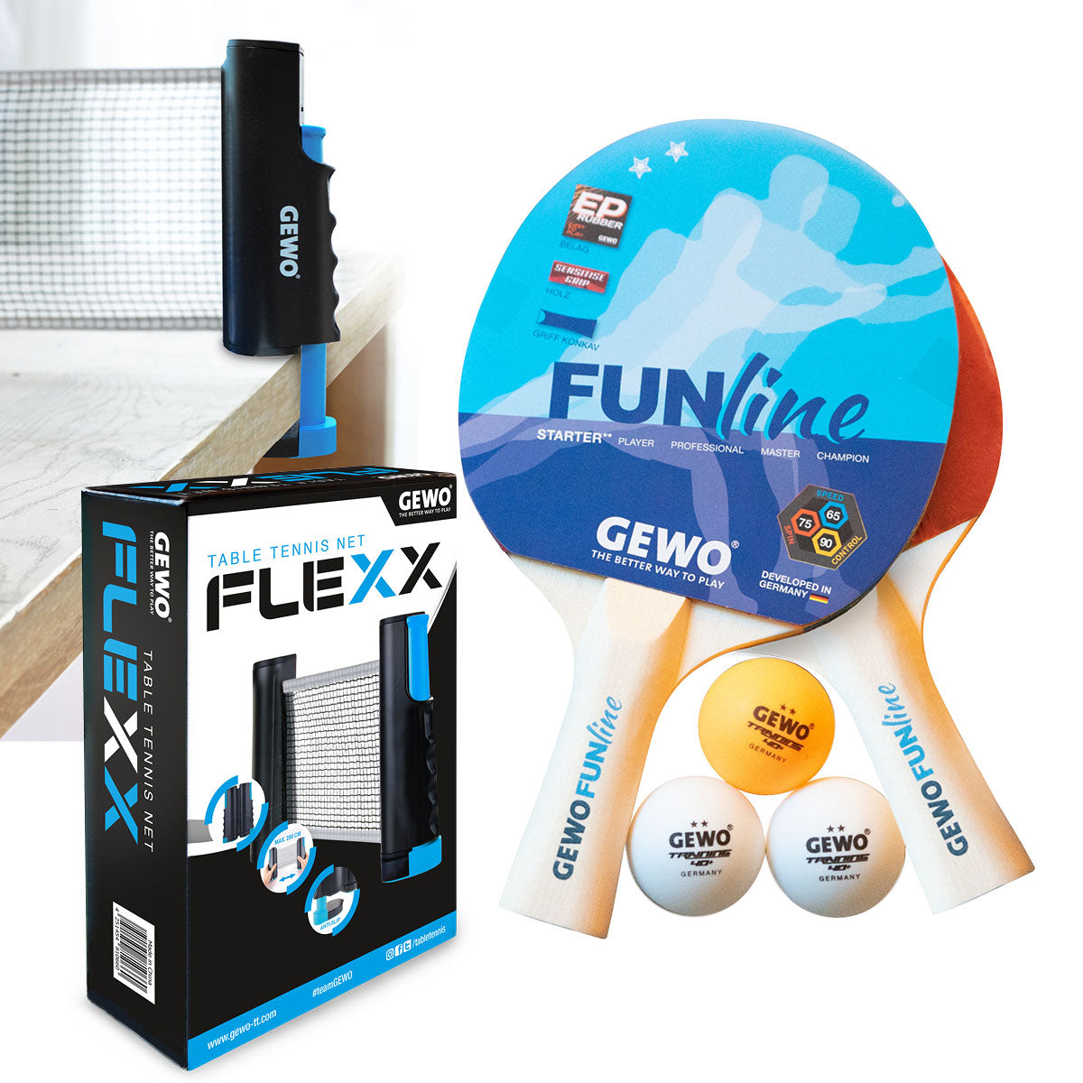 GEWO Set Schlägerset Double Fun + Netz Flexx